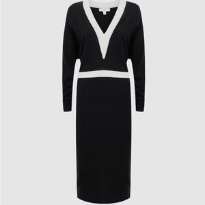 New REISS Knitted Color Block Midi Dress in Black/White Size Small